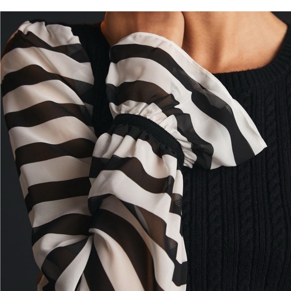 Maeve Black cable knit & sheer stripe sleeves - Picture 2 of 8